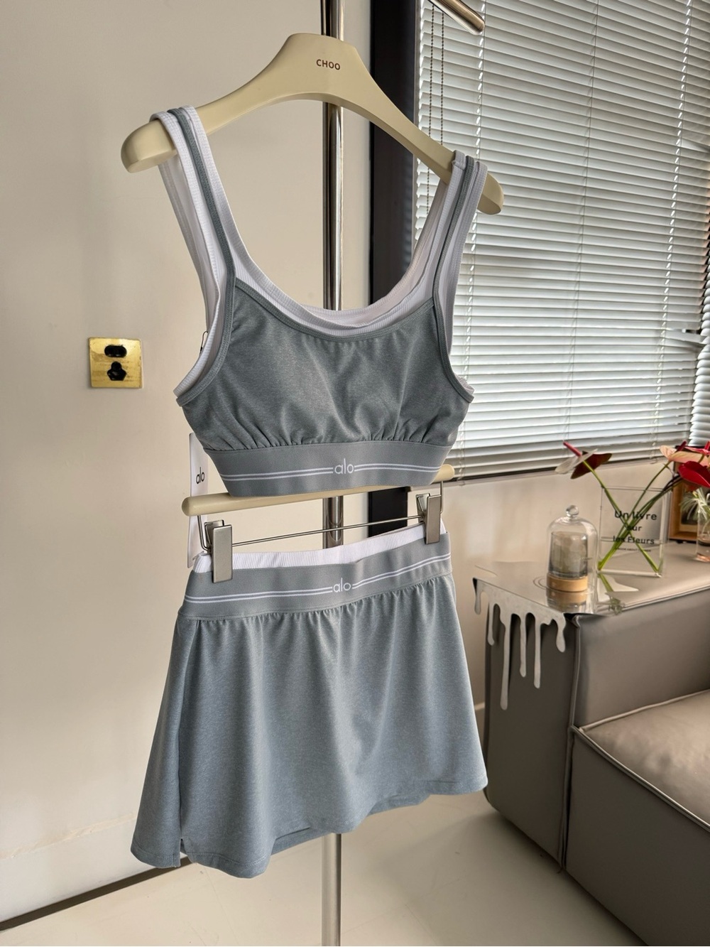 ALO Yoga Grey Athletic Bralette & Skort Set
